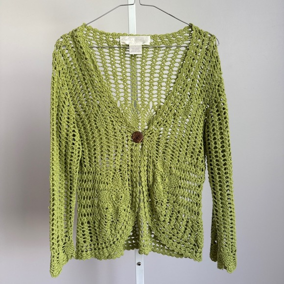 Isabella Rodriguez Sweaters - VTG Isabella Rodriguez Crochet Knit Y2K Babydoll Cardigan Green sweater‎ sz S